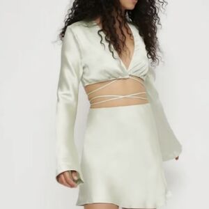 Dynamite Pale Sage Satin Wrap Crop Top